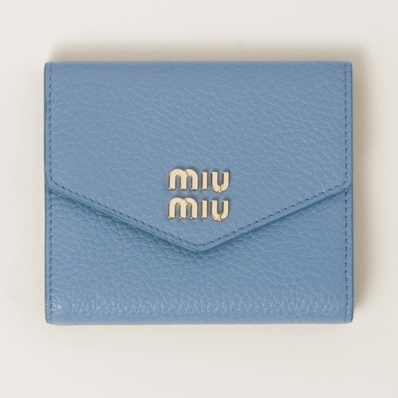 MIU MIU Vitello Dyno Leather Fold Wallet Light Blue - Picture 1 of 4